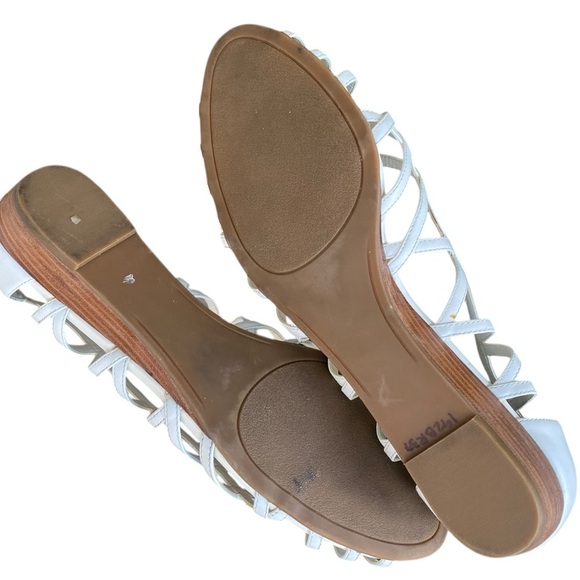 NICKELS White Leather Strappy 1” Wedge Sandals Open Toe Hard to Find Size 13W - Picture 4 of 14